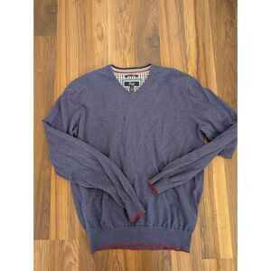 Bass Cashmere Blend V-Neck Sweater  Cotton Cashmere Casual Pullover Navy‎ Blue M